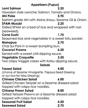 Aloha Island Grille menu