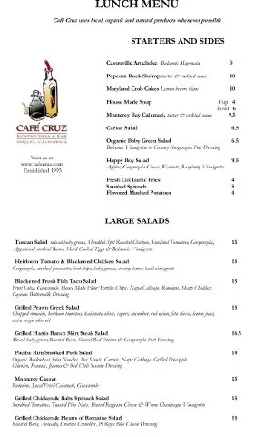 Café Cruz — Cafe Lunch Menu menu