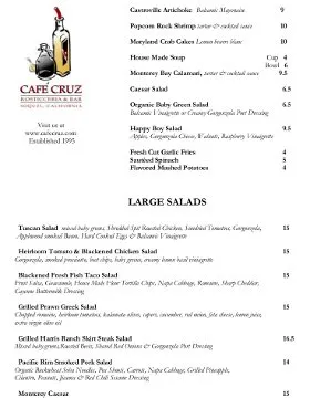 Café Cruz — Cafe Lunch Menu menu