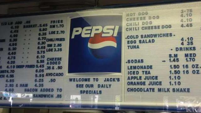 Jack's Hamburgers Menu