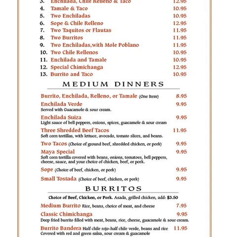 Maya Mexican Restaurant - Dinners