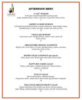 Café Cruz — Cafe Afternoon Menu menu