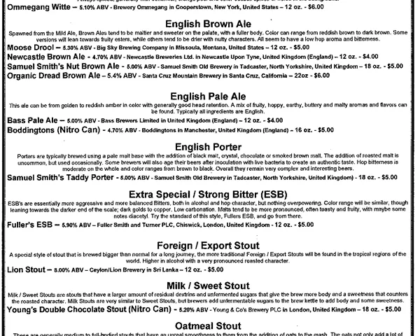 Parish Publick House — Bar Menu 3 menu