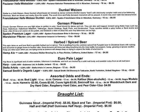 Parish Publick House — Bar Menu 4 menu
