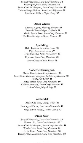 Café Cruz — Cafe Wine Menu menu