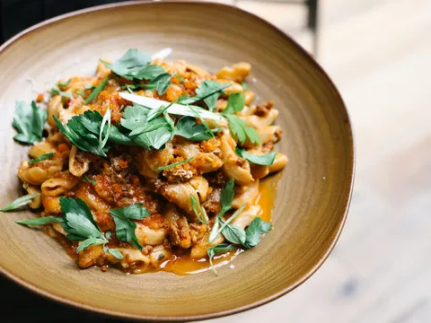 Bowl of heritage-grain pasta held at Spoon and Stable