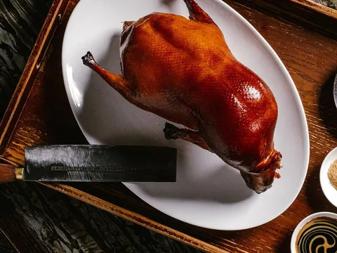 Whole applewood-roasted Peking duck at Mott 32 Las Vegas
