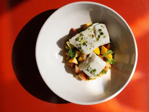 Seasonal fish entrée with vegetables at Lula Cafe