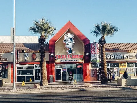 Exterior of the Tacos El Gordo restaurant on Las Vegas Boulevard